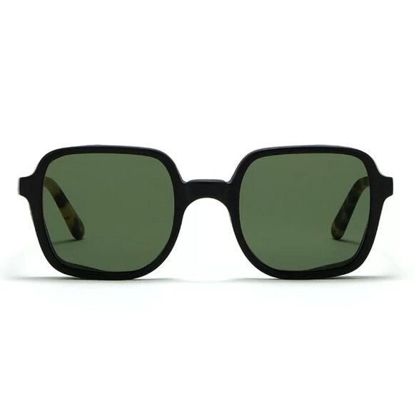 Black Square Women\'s Sunglasses with Green Lenses